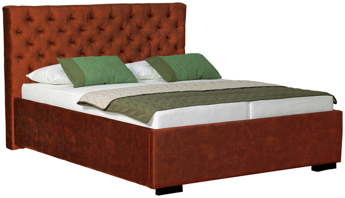 Oblazinjena Postelja Miami Storage, 180x200, Opečnata - opečnato rjava/črna, Design, tekstil/les (180/200cm) - Modern Living