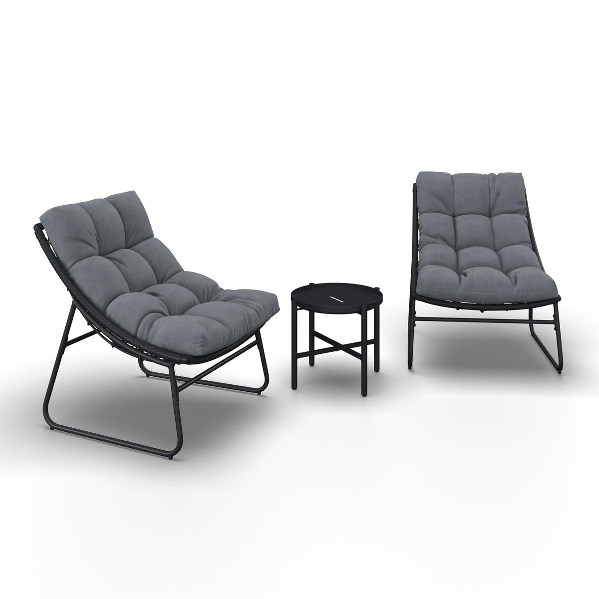 Balkonset Elia Grau Metall/Outdoorstoff +Abdeckung - Dunkelgrau/Grau, MODERN, Kunststoff/Textil - Bessagi Garden