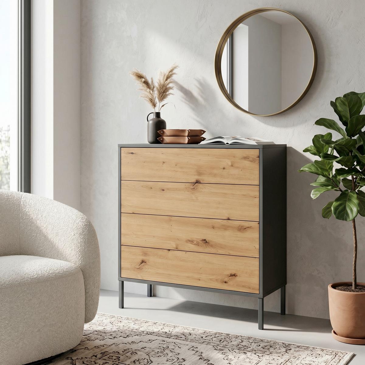 Kommode Mailand Typ 3 Anthrazit/Eiche Artisan - Anthrazit/Eiche Artisan, MODERN, Holzwerkstoff/Metall (79/86/33cm) - MID.YOU