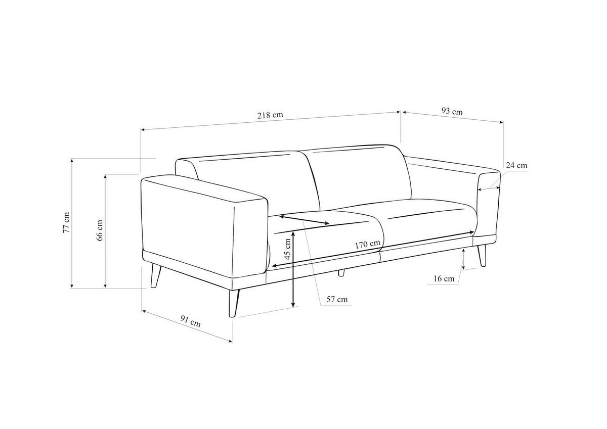 SOFA TRZYOSOBOWA OSLO_LZ - beżowy/czarny, Design, tkanina/drewno (218/77/93cm) - MID.YOU