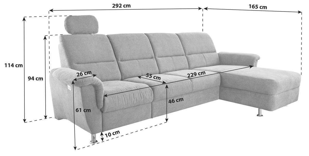 Wohnlandschaft Parole Hellblau Mikrofaser - Chromfarben/Hellblau, KONVENTIONELL, Textil/Metall (292/165cm) - Livetastic