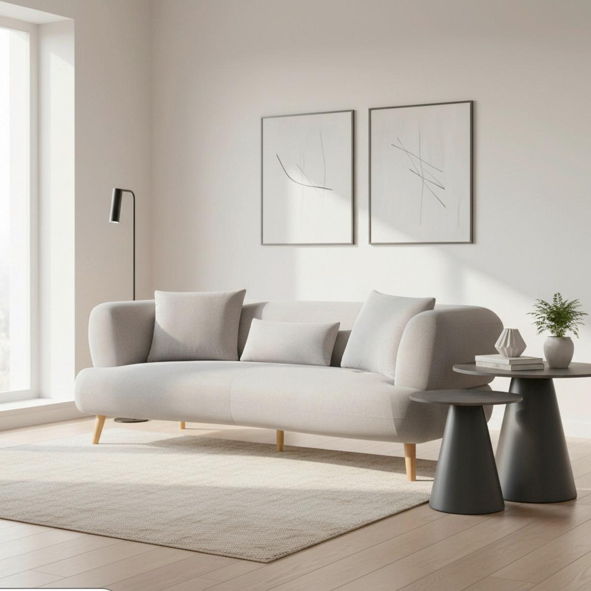 Trosed Elizabeth, Siva - siva/naravne barve, Moderno, tekstil/les (216/79/94cm) - Bessagi Home