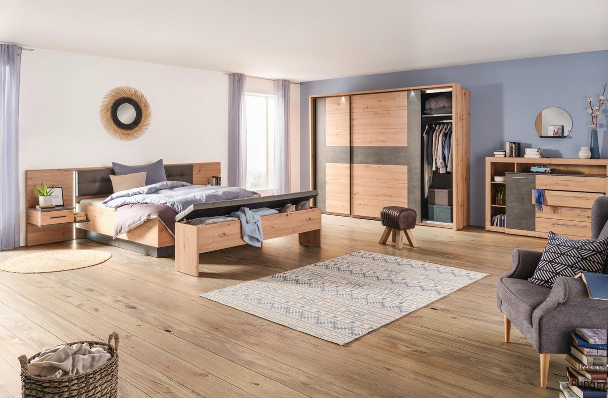 Schwebetürenschrank in Betonoptik/Artisan Eiche - Eichefarben/Dunkelgrau, Modern, Holzwerkstoff/Kunststoff (270/210/63cm) - Mömax