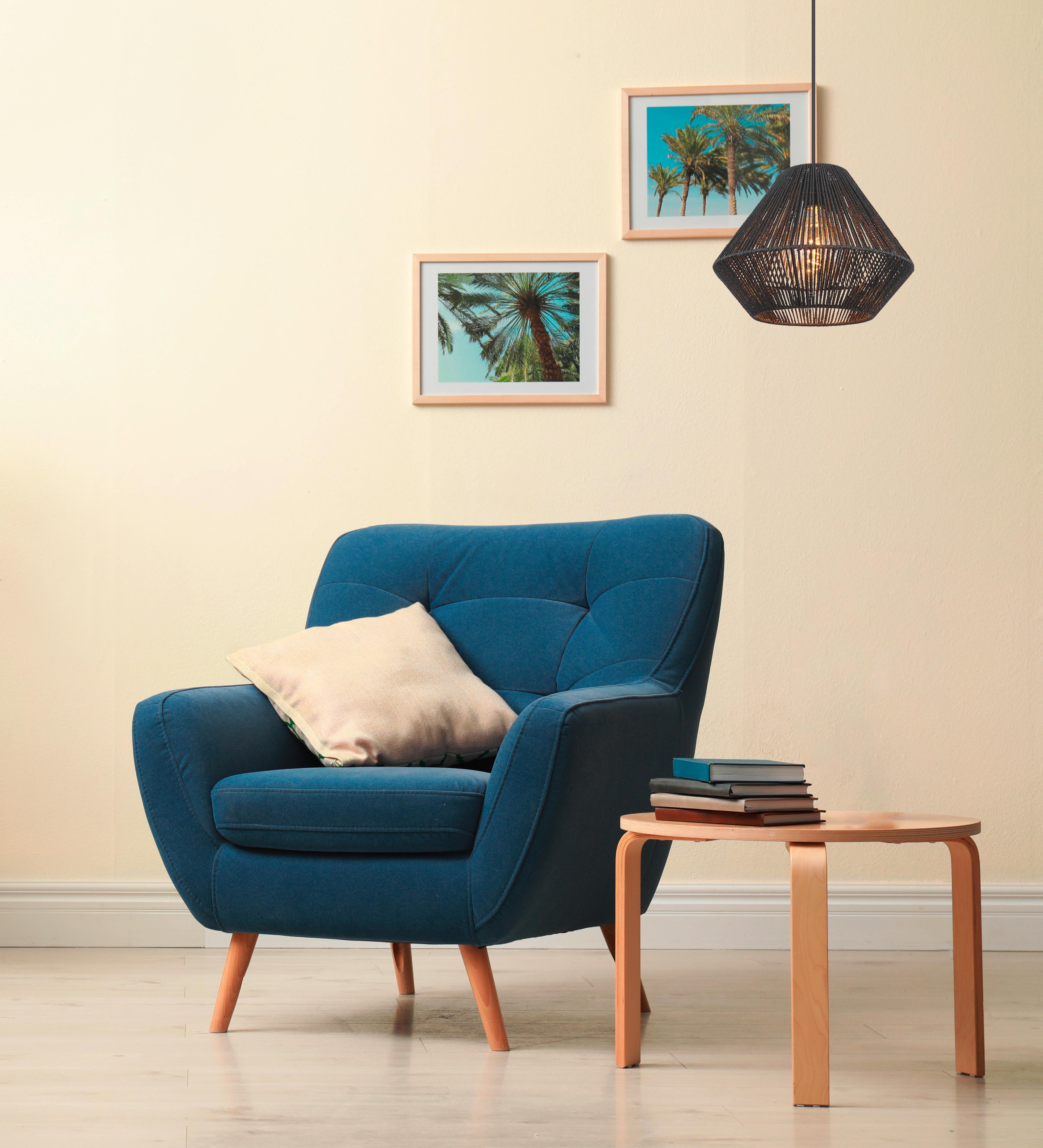 Hängeleuchte Houdini Naturfarben max. 15 Watt - Schwarz/Naturfarben, KONVENTIONELL, Naturmaterialien/Kunststoff (35/120cm) - Globo