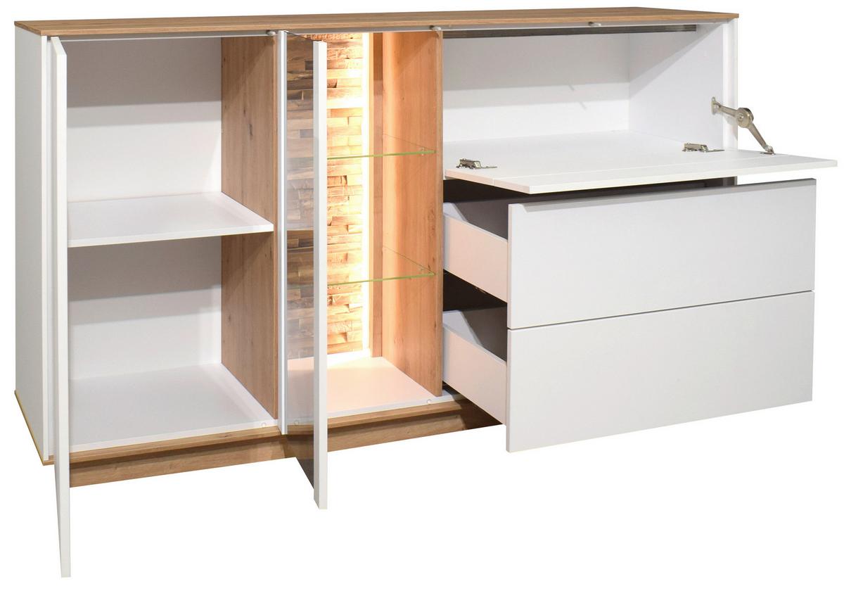Sideboard Halvar Weiß/Eiche Artisan - Weiß/Eiche Artisan, MODERN, Glas/Holz (169/96/42cm) - Premium Living