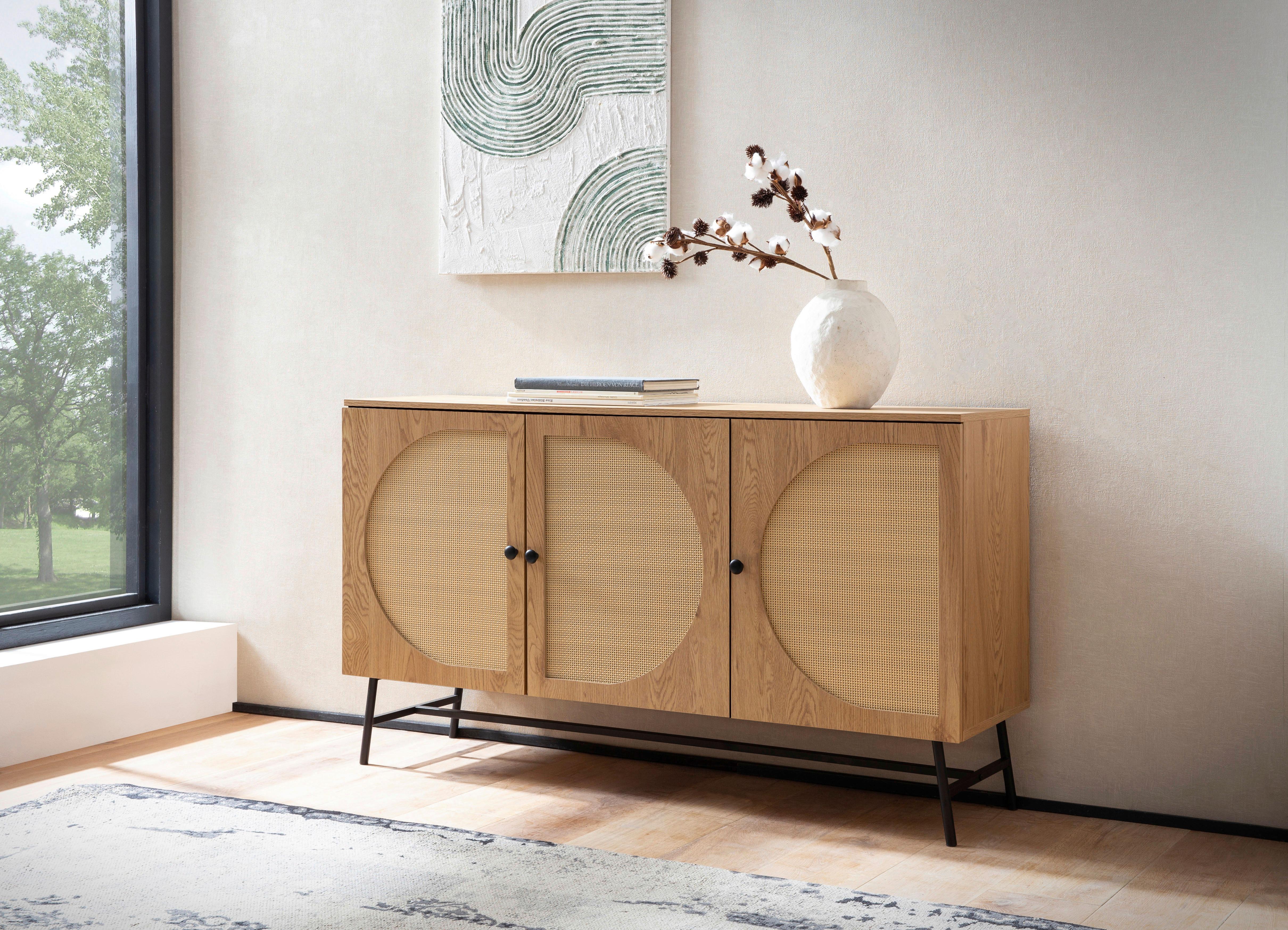 SIDEBOARD WL6.892 - Eichefarben/Schwarz, Design, Holzwerkstoff/Metall (140/80/39cm) - MID.YOU