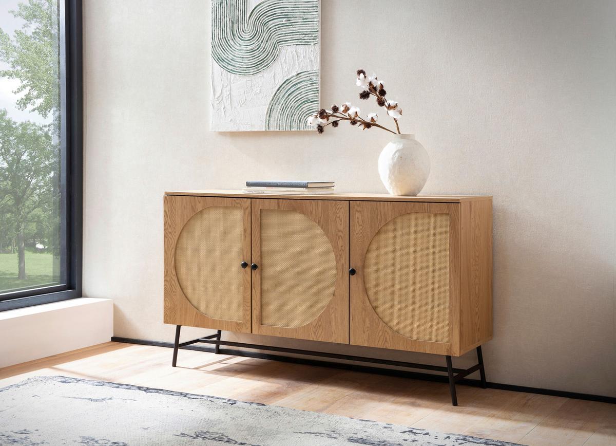 SIDEBOARD WL6.892 - Eichefarben/Schwarz, Design, Holzwerkstoff/Metall (140/80/39cm) - MID.YOU