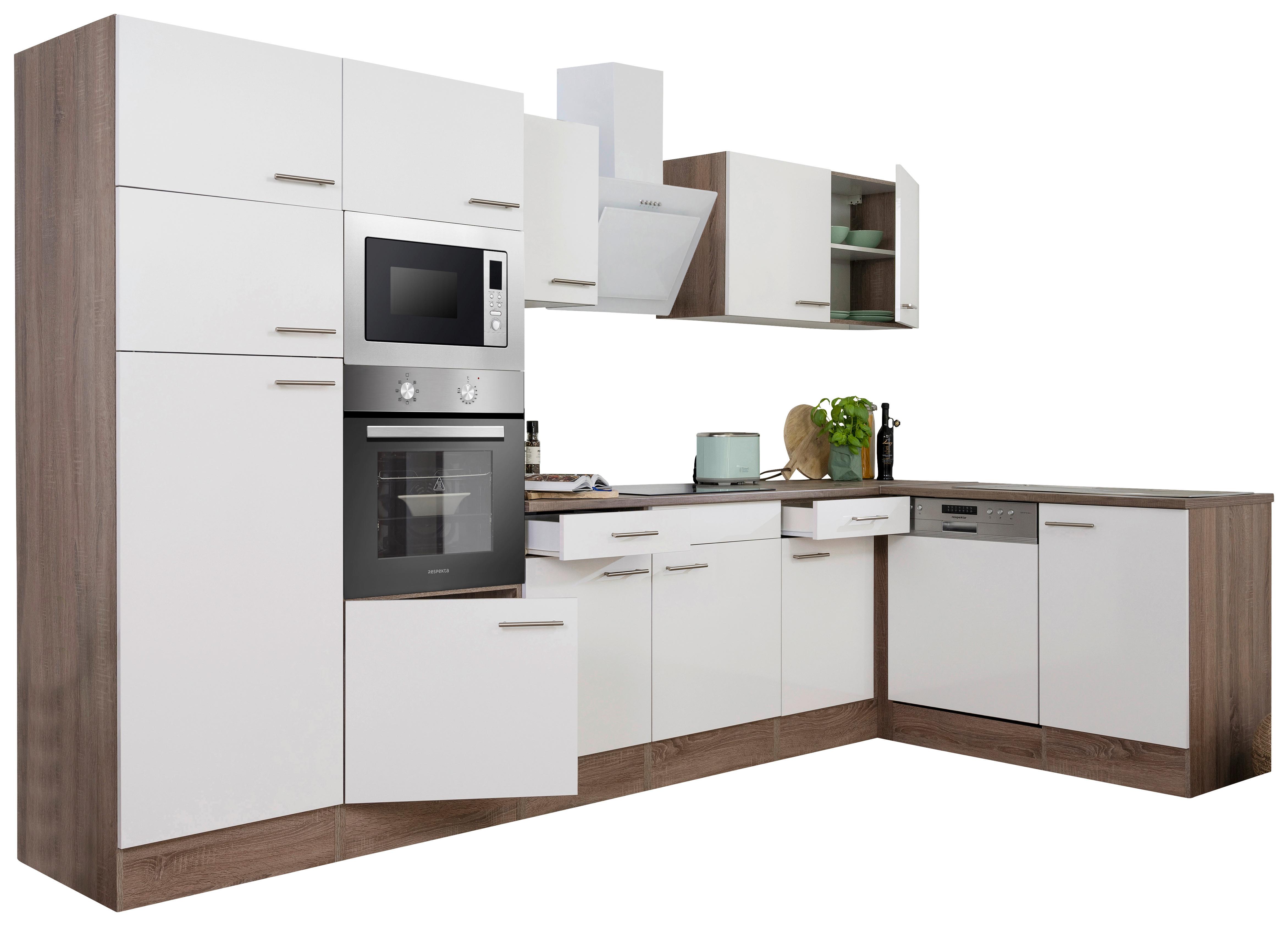 Eckküche Oliver mit Geräten ca. 340x172 cm Weiß - Eichefarben/Weiß, Basics, Holzwerkstoff/Metall (340/172cm) - Respekta