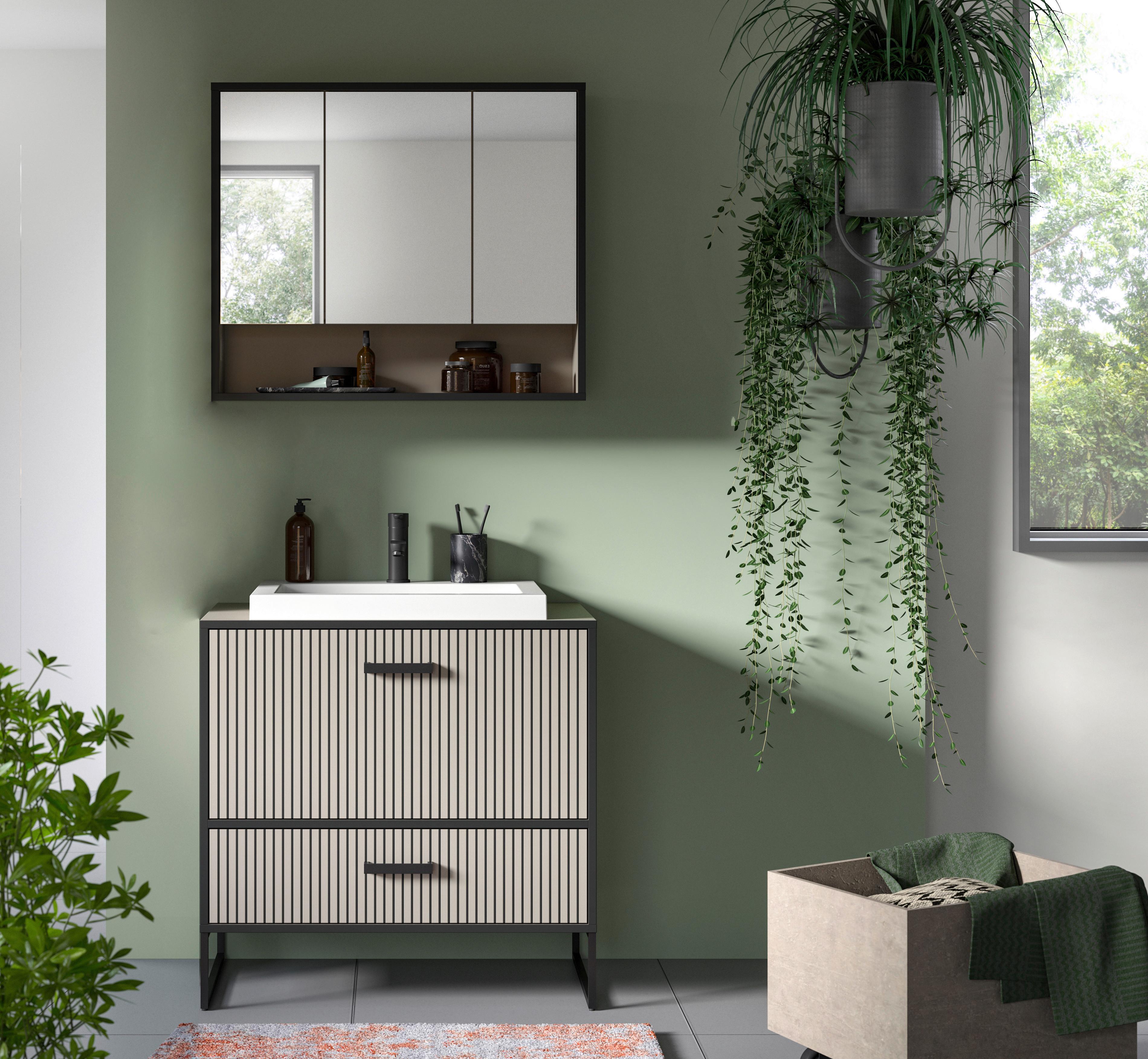 Badezimmer BAGNO 2-teilig ca.80 cm Kaschmir - Kaschmir/Schwarz, MODERN, Holzwerkstoff/Metall (80cm) - MID.YOU