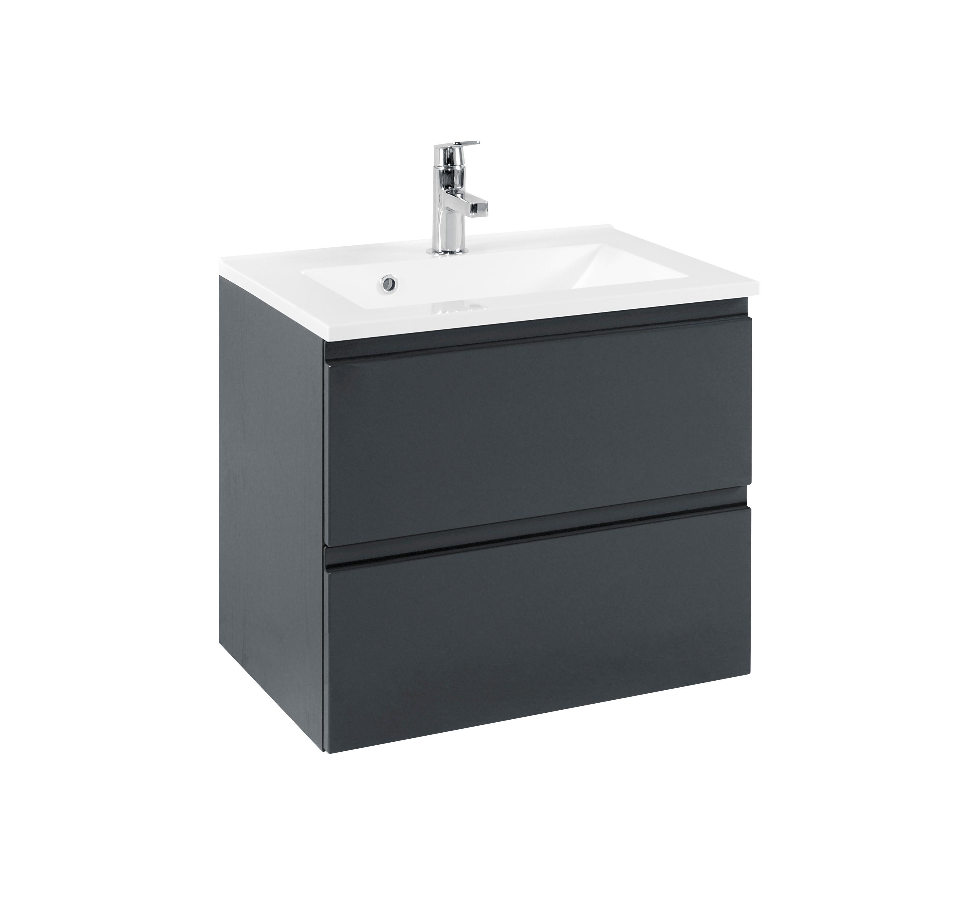 Waschtischkombi Cardiffin ca. 60 cm Grau - Graphitfarben/Weiß, Design, Holzwerkstoff/Stein (60cm) - Held