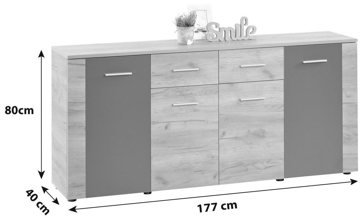 Comodă Uno - culoare lemn stejar/gri, Modern (177/80/40cm) - Modern Living