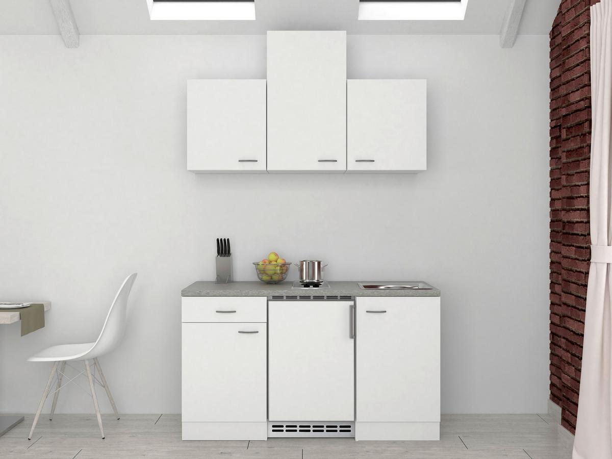 Miniküche Wito m. Geräten B: ca. 150cm Weiß/Grau - Weiß/Grau, MODERN, Holzwerkstoff (150cm) - FlexWell