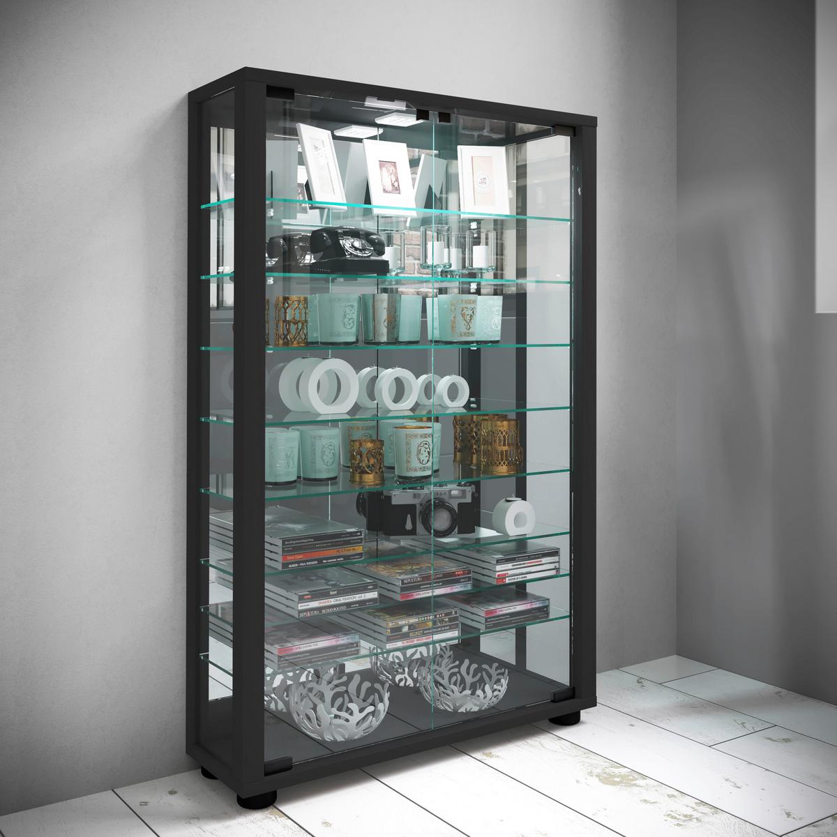 Vitrine Lumo ca. 59x91x18 cm Schwarz - Schwarz, MODERN, Glas/Holzwerkstoff (59/91,3/18cm) - MID.YOU