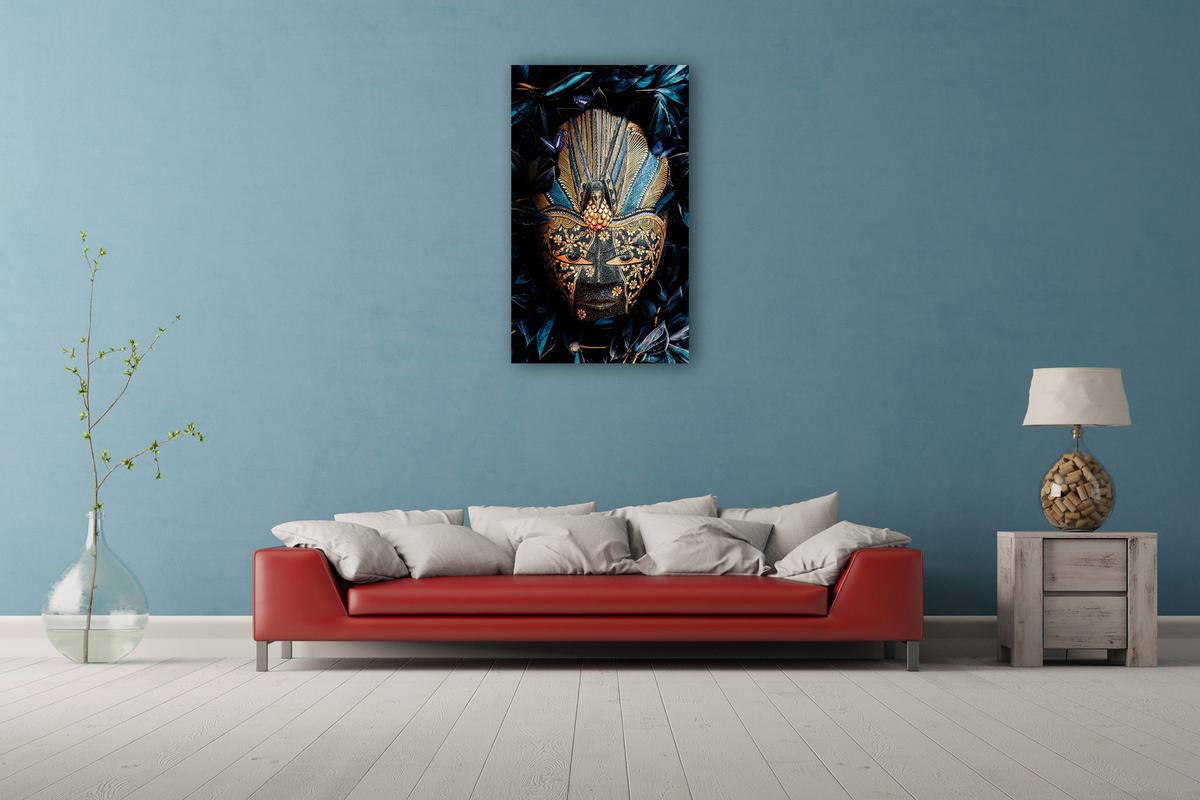 Aluminiumbild Tribal Multicolor ca. 70x118cm - Blau/Goldfarben, Design, Kunststoff/Metall (70/118cm) - Wandkraft
