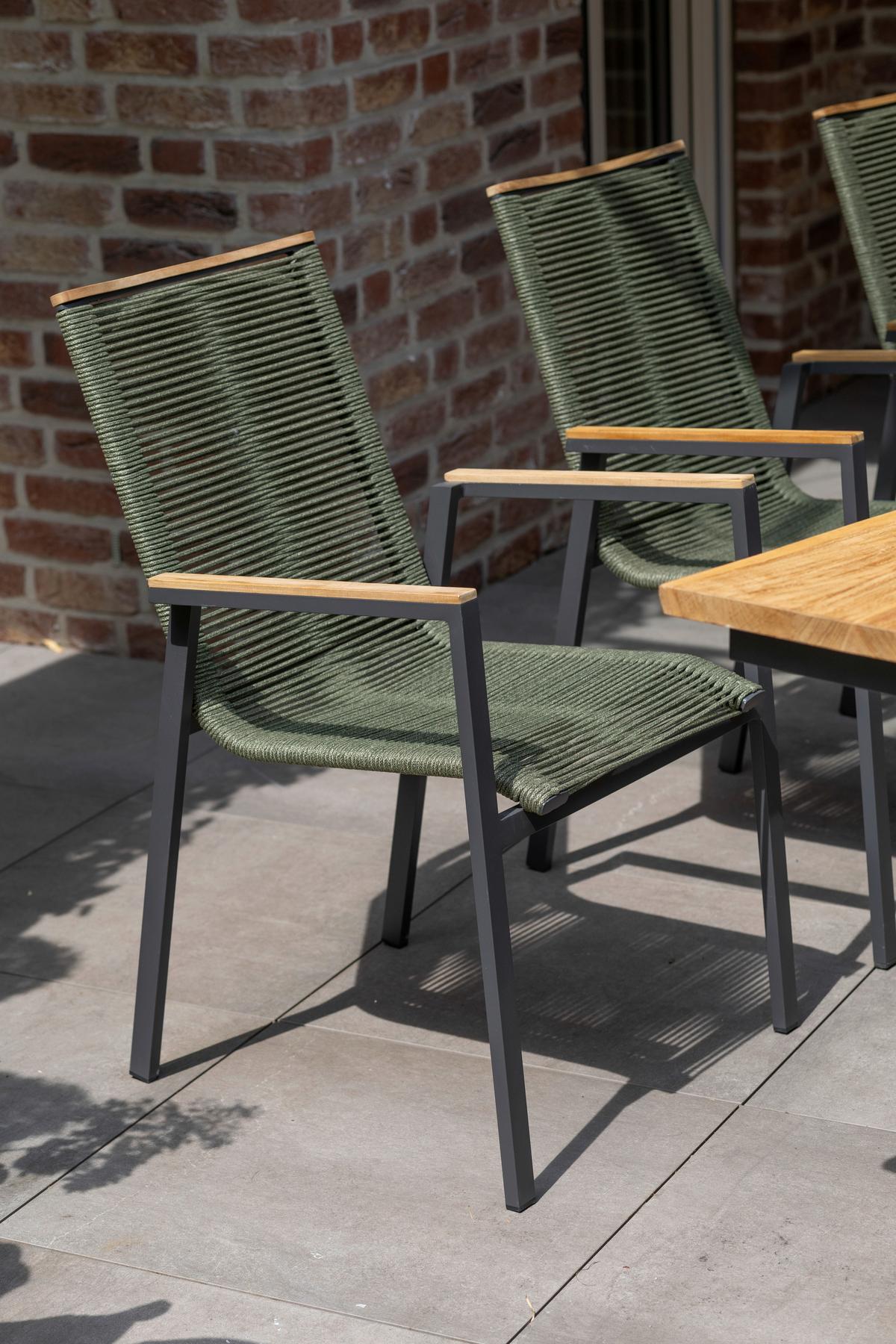 Stapelsessel-Set Montana 2er-Set Grün stapelbar - Anthrazit/Grün, Design, Holz/Textil (55/66/87cm) - Gardenson