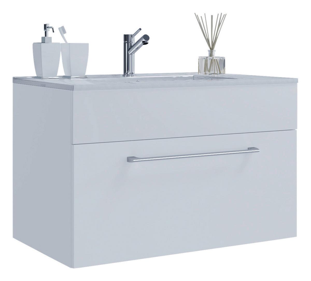 Kombiniran Umivalnik Badinos, Bela - srebrne barve/bela, Moderno, kovina/leseni material (80cm) - MID.YOU