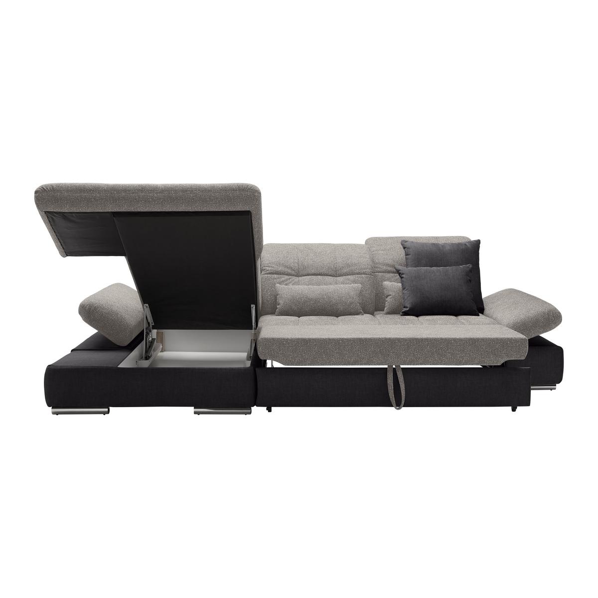 Wohnlandschaft Sanfino Silberfarben/Dunkelgrau - Chromfarben/Dunkelgrau, KONVENTIONELL, Holz/Textil (199/79-96/305cm) - Premium Living