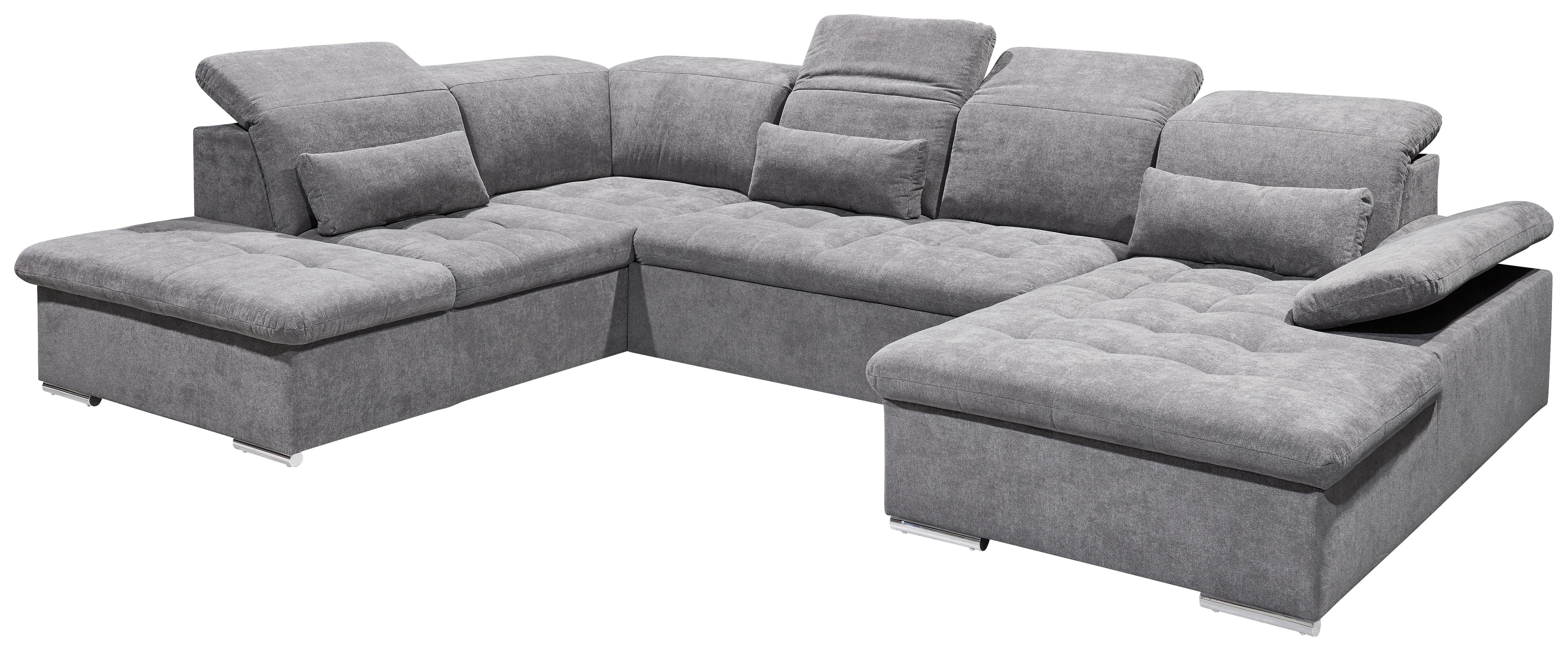 Wohnlandschaft Wayne U inkl. Kissen Grau - Silberfarben/Grau, KONVENTIONELL, Kunststoff/Textil (240/340/188cm) - MID.YOU