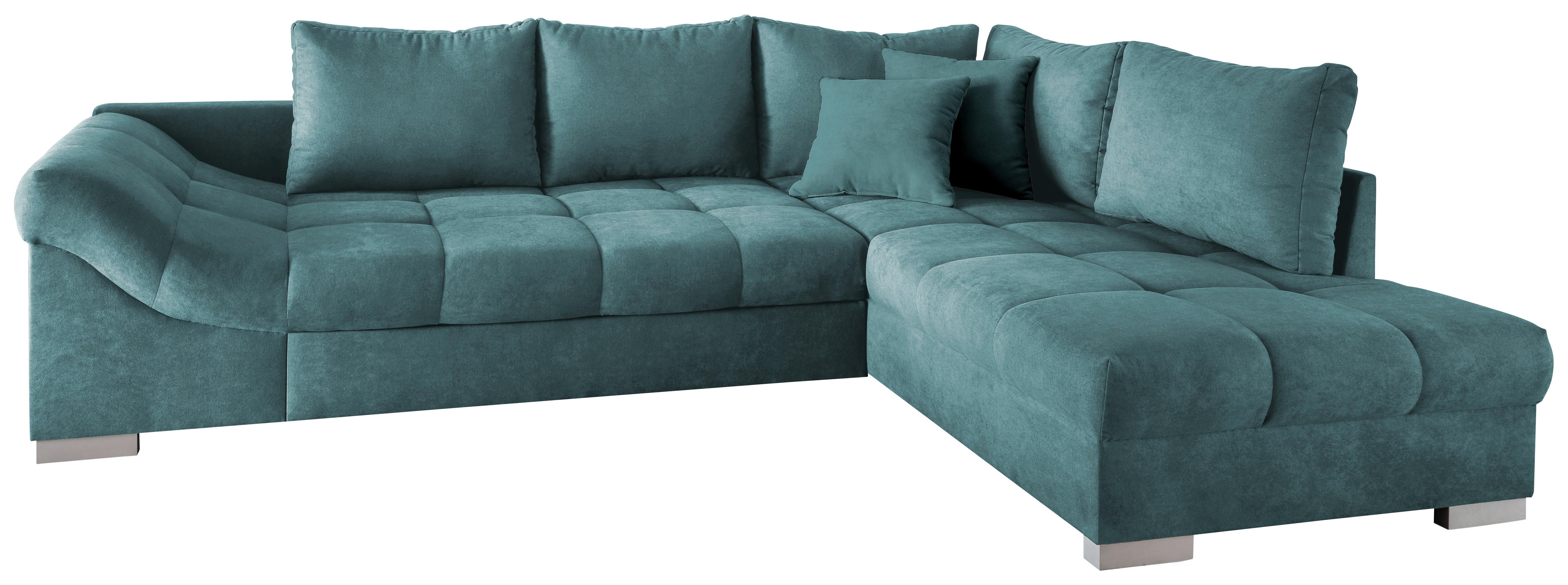 Wohnlandschaft Alvito Petrol Nylon/Mikrofaser - Silberfarben/Petrol, Design, Holz/Textil (298/202cm) - MID.YOU