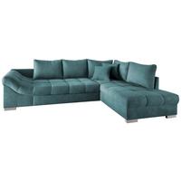 Wohnlandschaft Alvito Petrol Nylon/Mikrofaser - Silberfarben/Petrol, Design, Holz/Textil (298/202cm) - MID.YOU