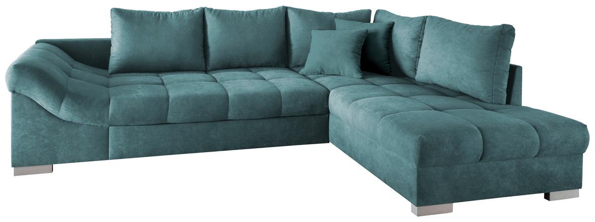 Wohnlandschaft Alvito Petrol Nylon/Mikrofaser - Silberfarben/Petrol, Design, Holz/Textil (298/202cm) - MID.YOU