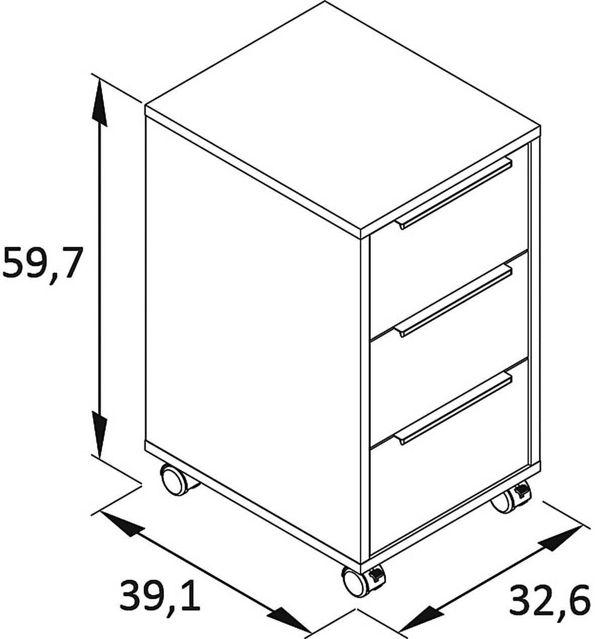 Rollcontainer Piazza Grün/Eichefarben - Eichefarben/Schwarz, MODERN, Holzwerkstoff/Kunststoff (32,60/59,7/39,10cm) - Mömax