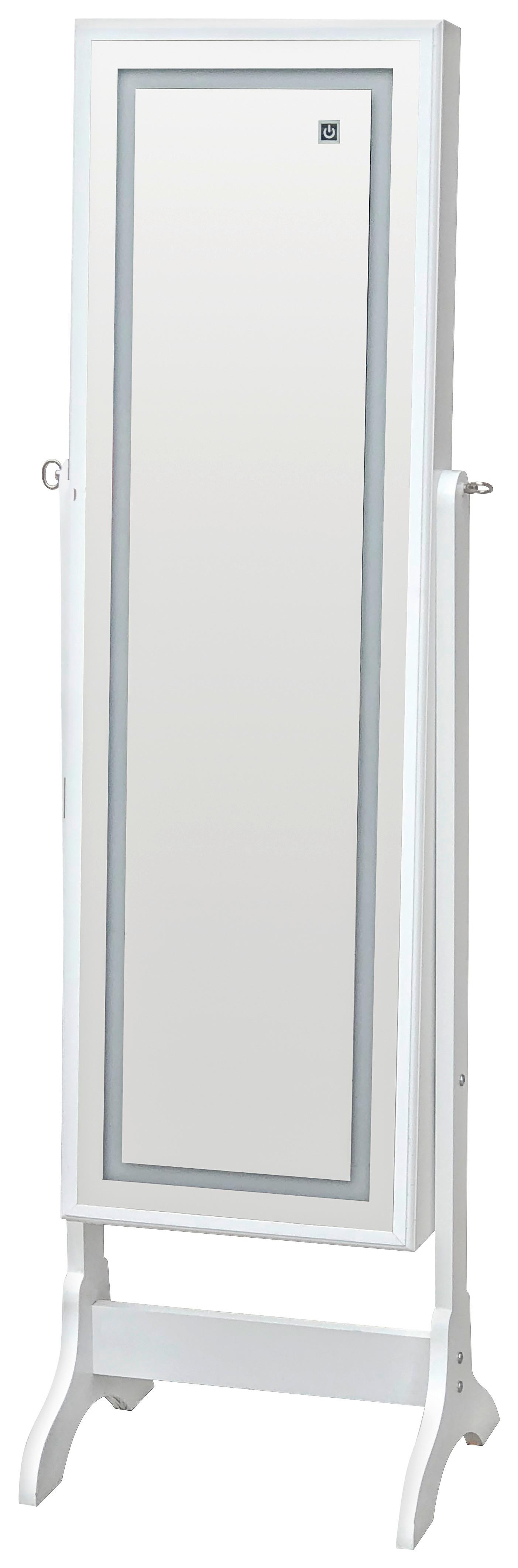 Omarica Za Nakit Miri, Bela, Ogledalo, Led Osvetlitev - bela, Moderno, steklo/leseni material (41/148/37cm) - Mömax