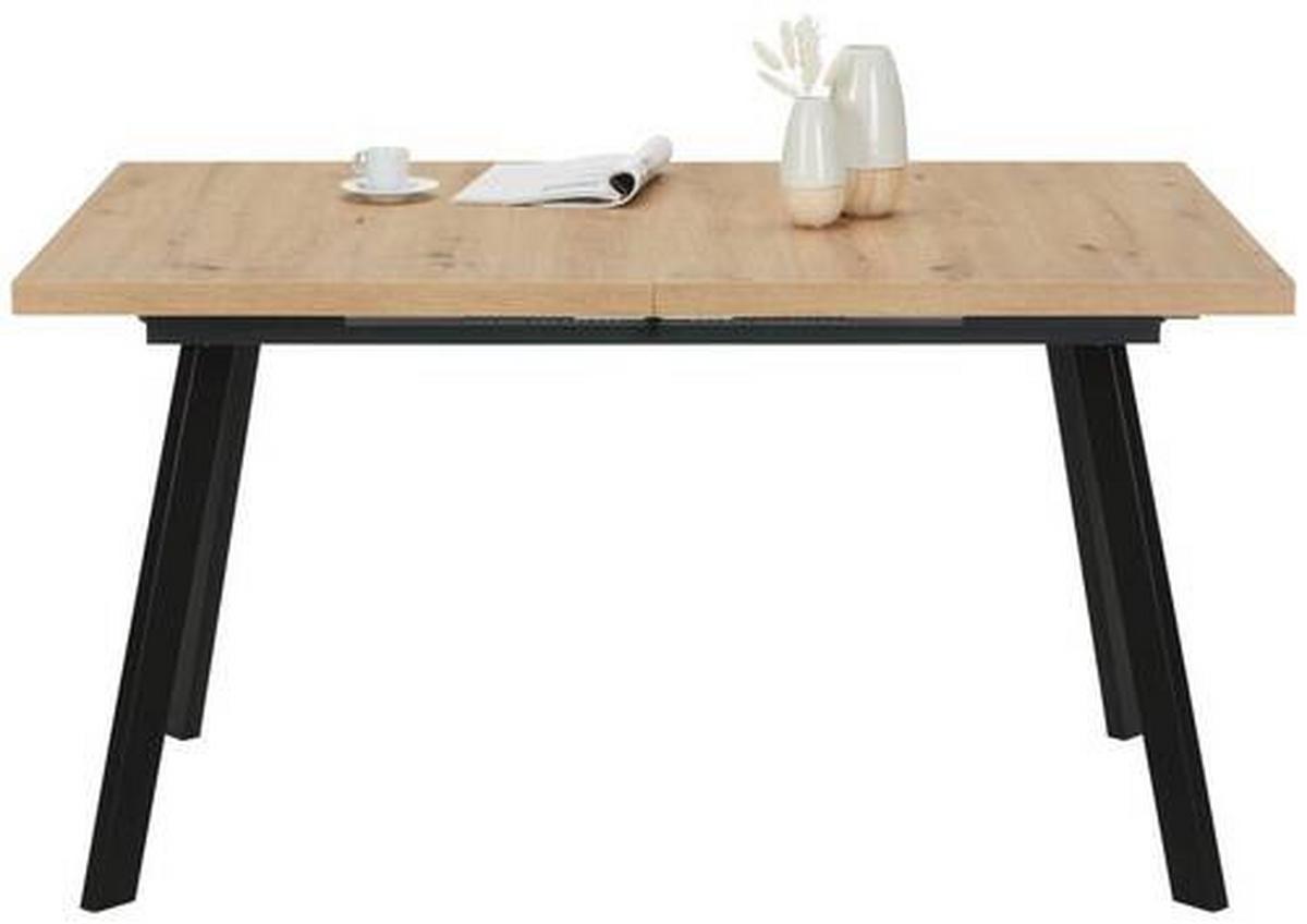 Ausziehtisch in Schwarz/Eiche Artisan - Eichefarben/Schwarz, Modern, Holzwerkstoff/Metall (140-190/90/75cm) - Mömax