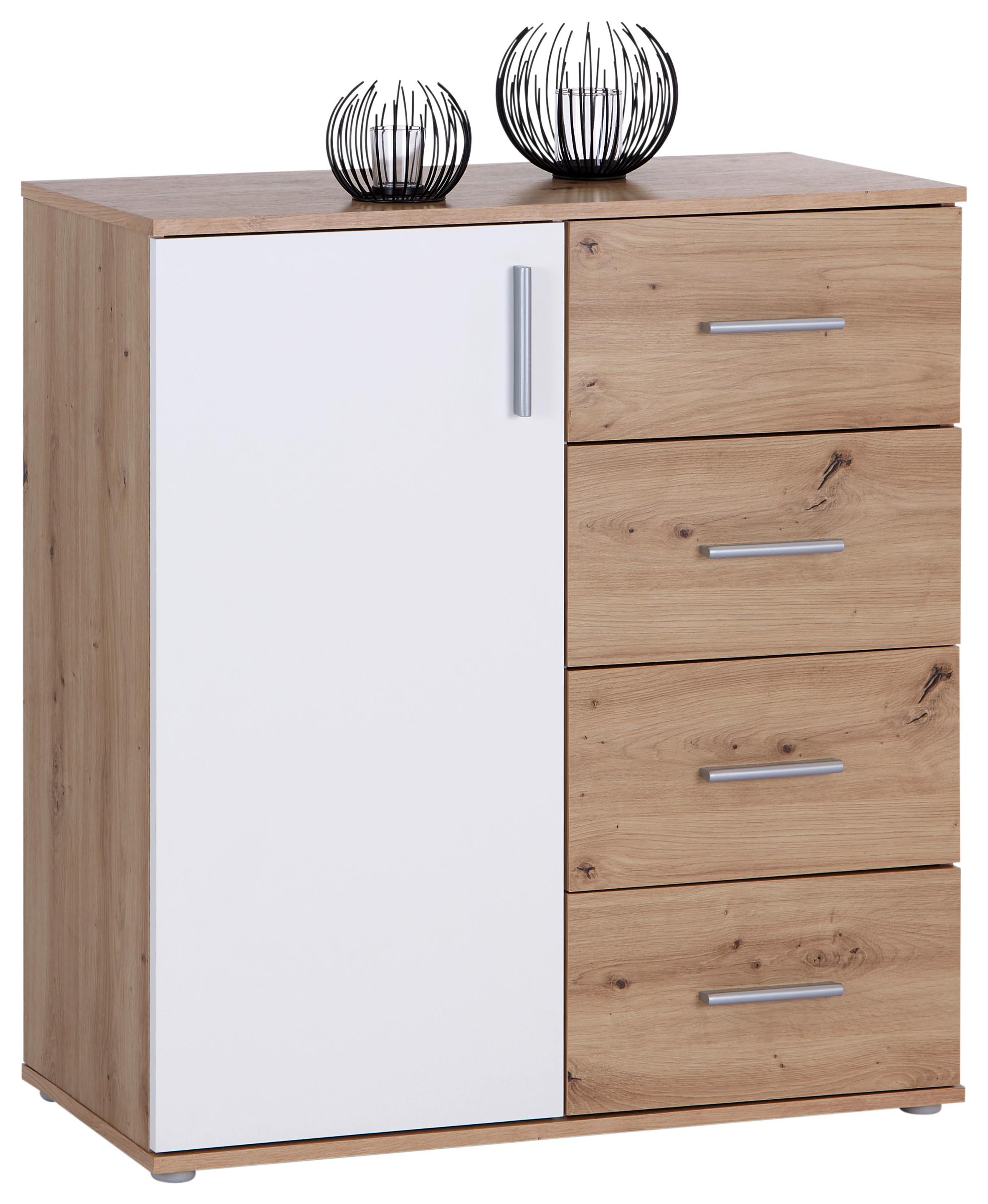 Komoda Ina 02, Barva Hrasta, Bela - bela/barve aluminija, Moderno, umetna masa/leseni material (88,2/94,8/38,3cm) - Mömax