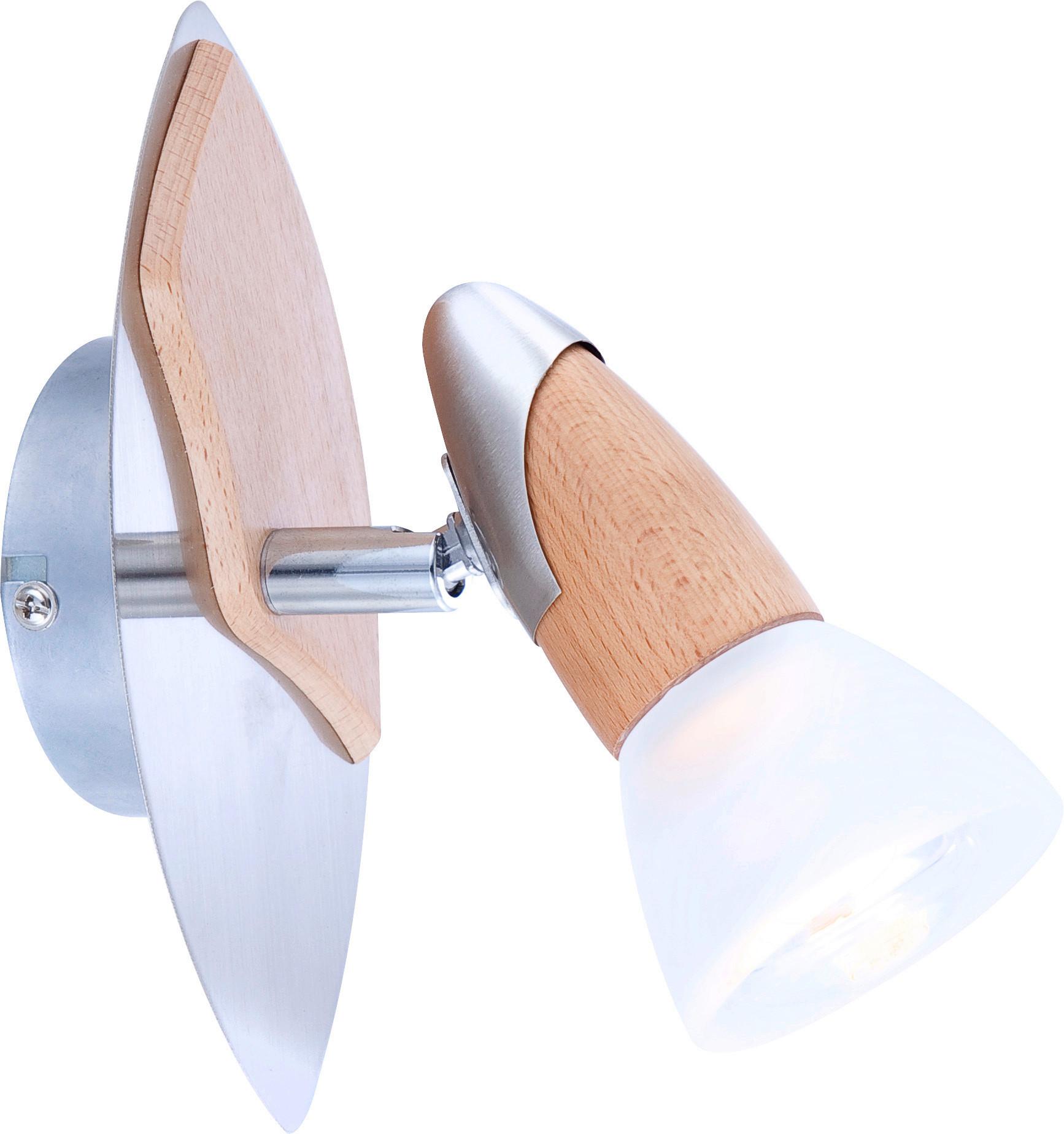 Strahler Lord II in Natur/Nickel max. 40 Watt - Naturfarben/Nickelfarben, KONVENTIONELL, Glas/Holz (9,5/17,5/20cm) - Globo