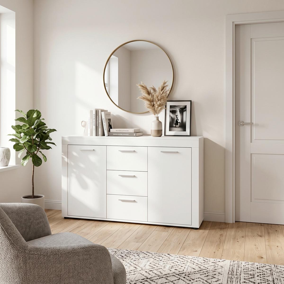 Komoda Jam - bijela/srebrne boje, Design, drvni materijal/plastika (125/80/35cm) - Modern Living