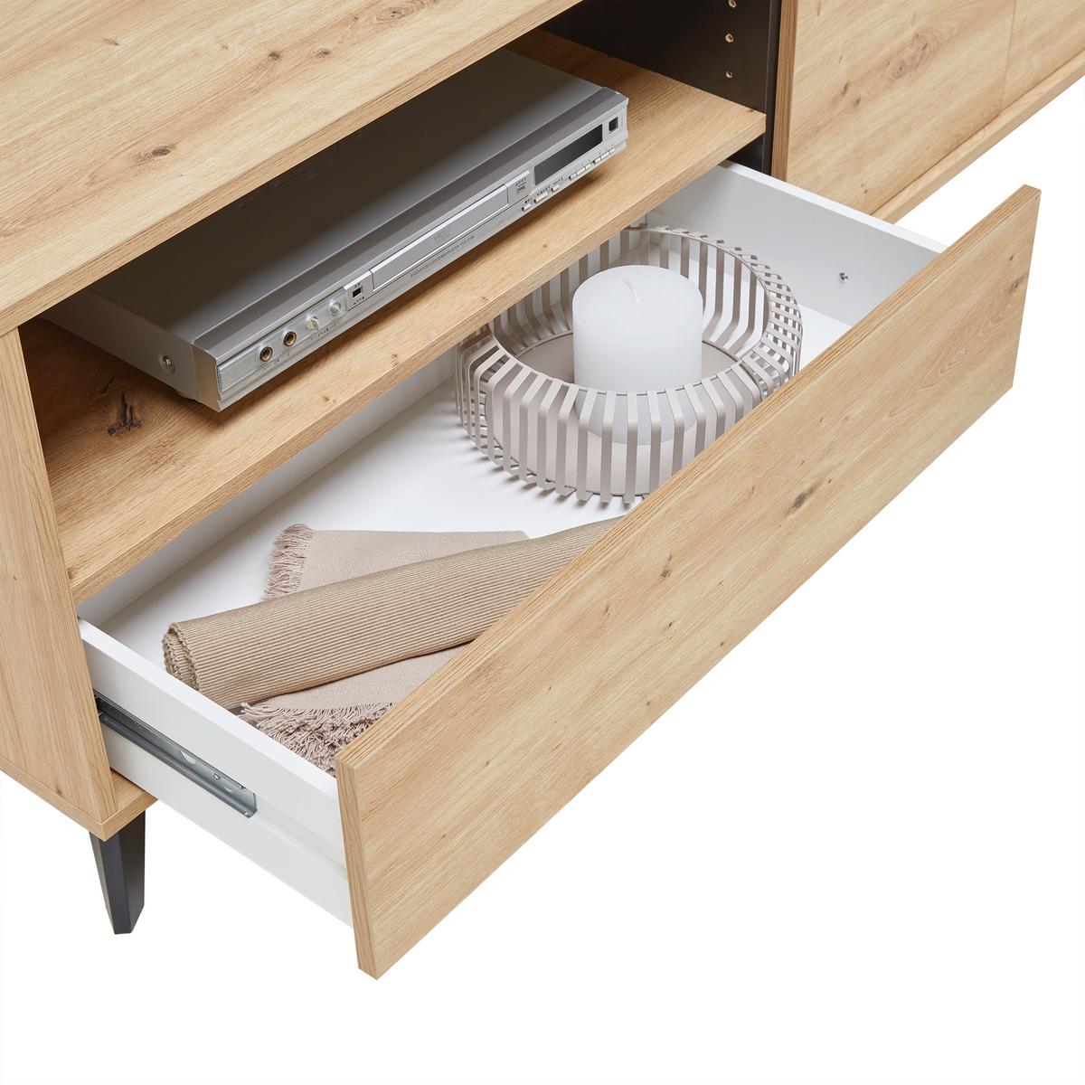 Lowboard Stirling Schwarz/Eiche Artisan - Schwarz/Eiche Artisan, MODERN, Holzwerkstoff (157/53/40cm) - Mömax