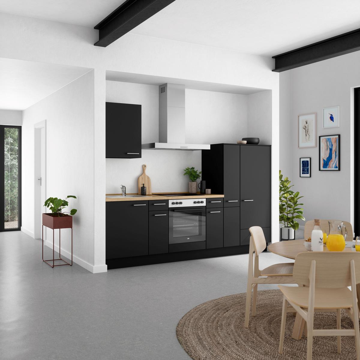 Küchenblock Touch Low m. Geräten Schwarz - Edelstahlfarben/Eichefarben, MODERN, Holzwerkstoff/Metall (270cm) - Nobilia