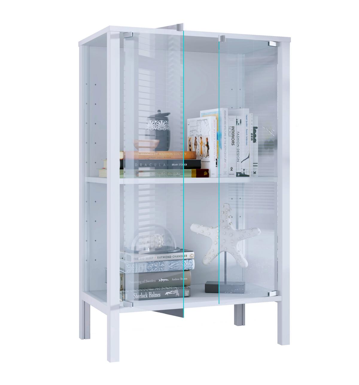 Vitrine Jensol Weiß/Klar - Klar/Weiß, Design, Glas/Holzwerkstoff (60/80/35cm) - Livetastic