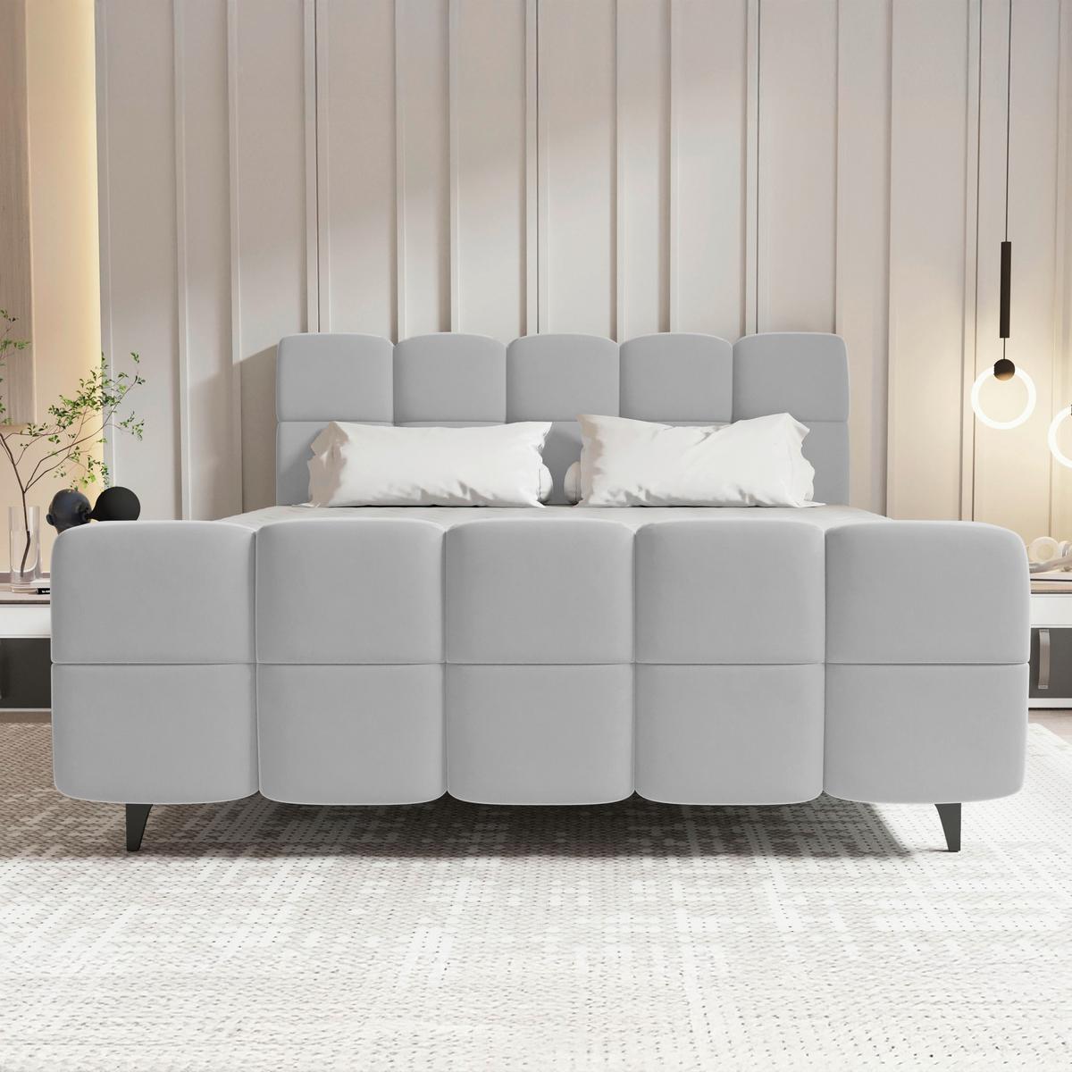 Boxbett Mona Hellgrau ca. 160x200cm - Hellgrau/Schwarz, KONVENTIONELL, Kunststoff/Textil (160/200cm) - Mömax