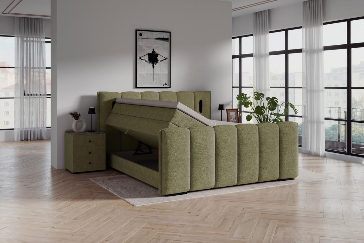 Boxspring Krevet Elysia - zelena/crna, Trend, drvni materijal/drvo (160/220cm) - Premium Living