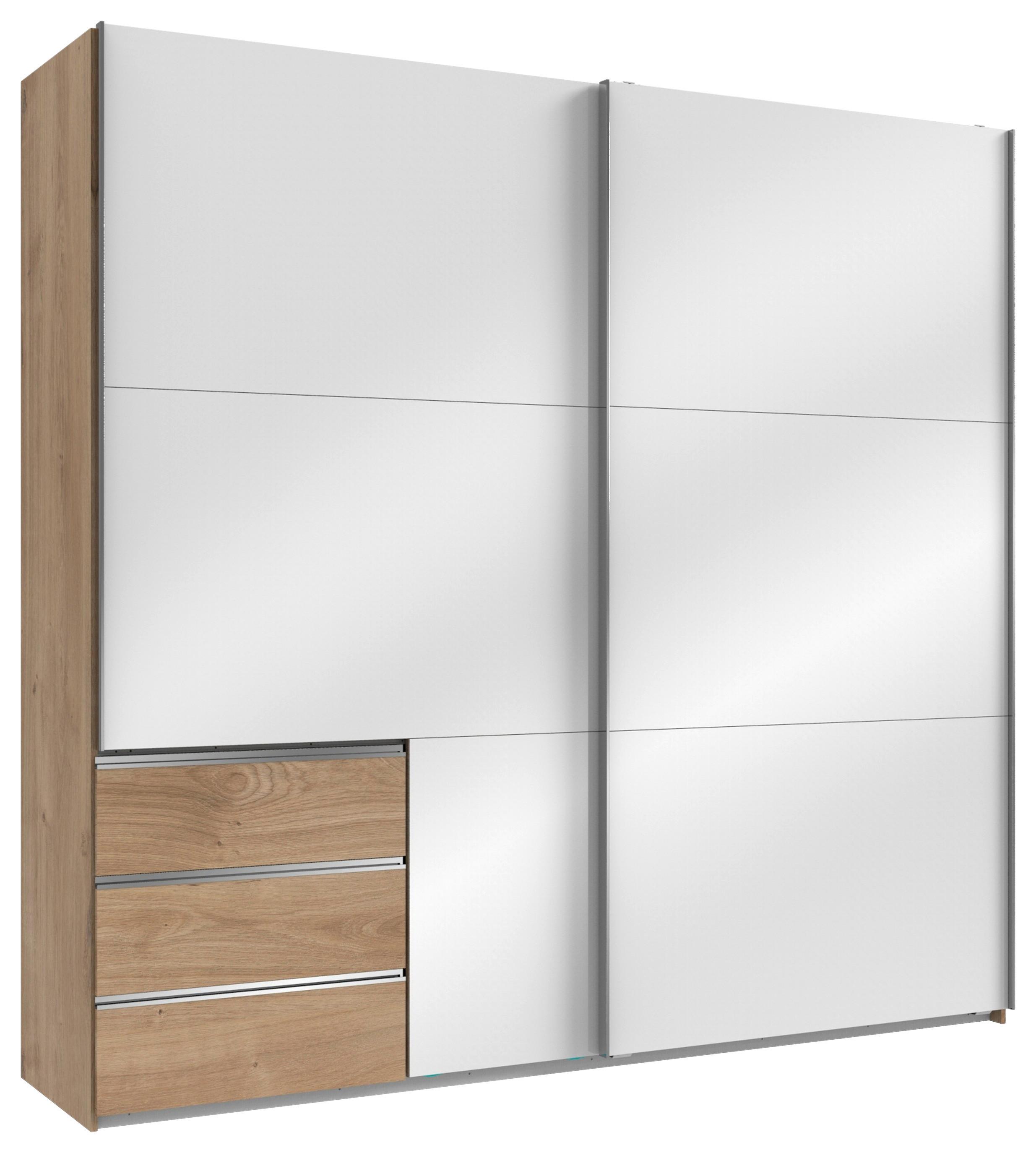 Schwebetürenschrank Level 36D ca. 250 cm Weiß/Eiche Dekor - Chromfarben/Weiß Hochglanz, MODERN, Holzwerkstoff/Metall (250/236/65cm) - MID.YOU