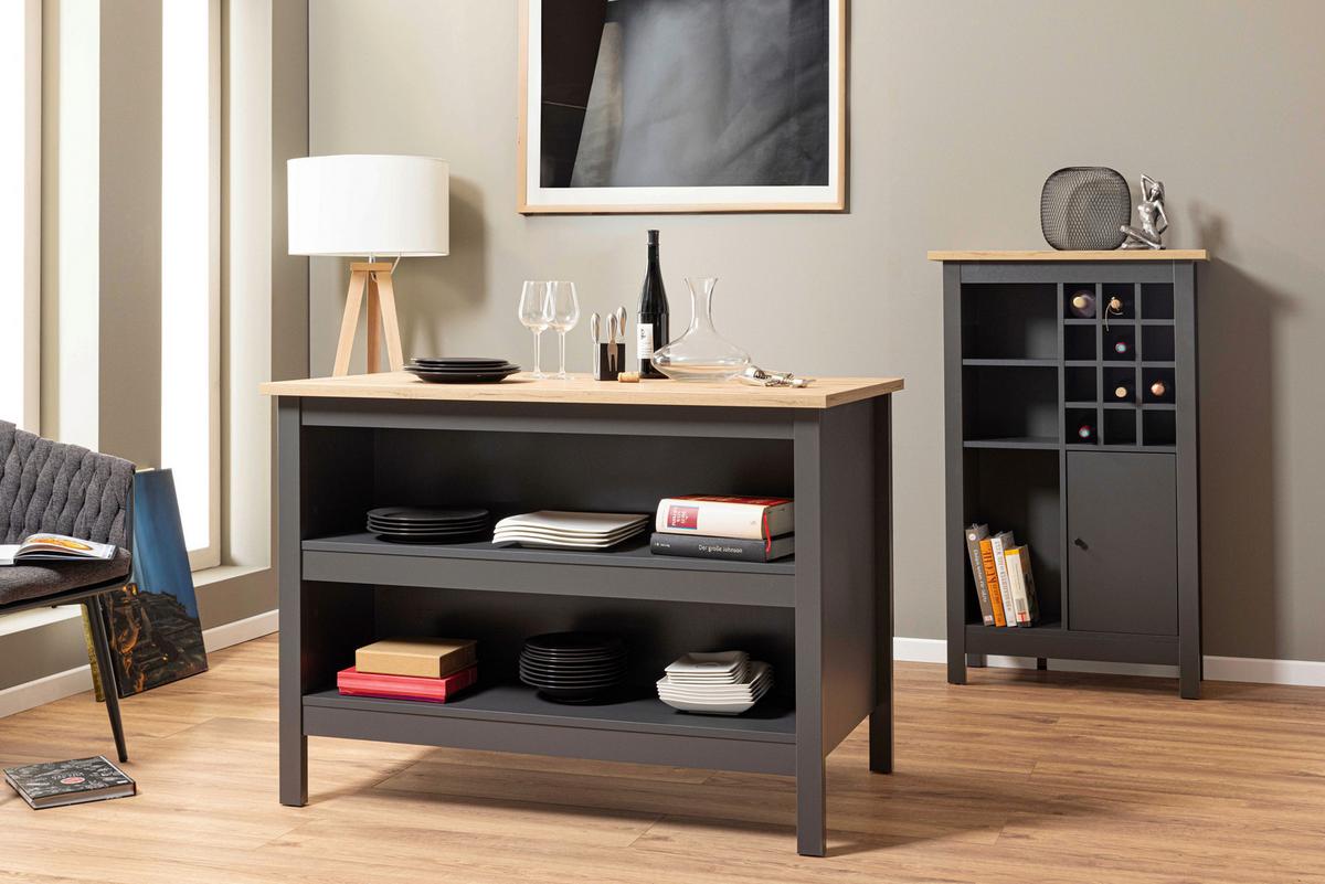 Weinschrank Venet, Anthrazit/Artisan Eiche - Anthrazit/Schwarz, ROMANTIK / LANDHAUS, Holzwerkstoff/Kunststoff (76,8/124,4/33cm) - Mömax