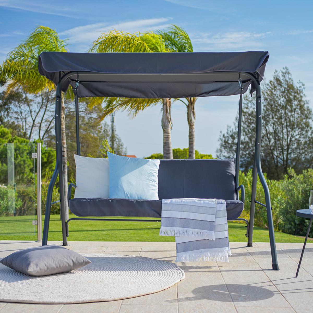 Hintaágy Malaga - antracit, Modern, textil/fém (170/152/110cm) - Mömax