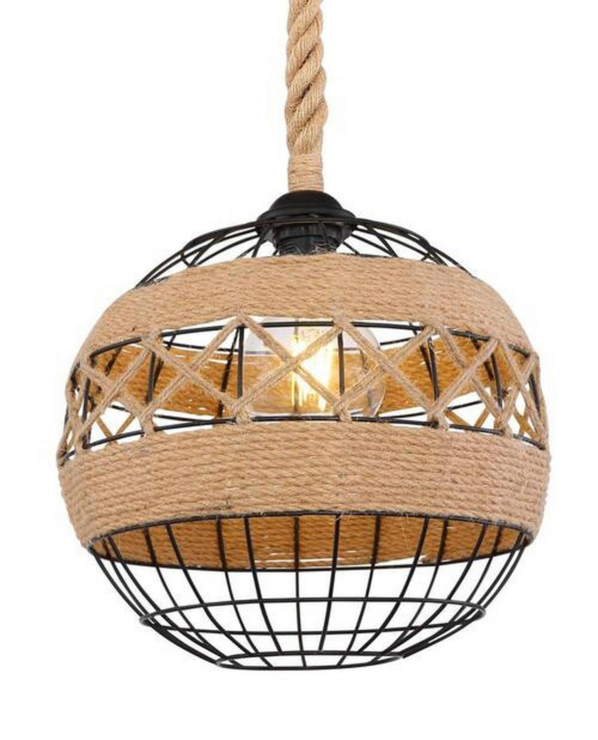 Hängeleuchte 69029H1 max. 60 Watt - Schwarz/Braun, Natur, Naturmaterialien/Metall (30/120cm) - Globo