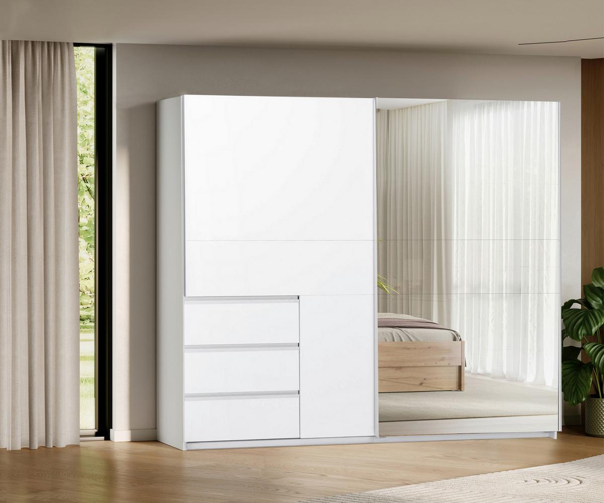 Omara Z Drsnimi Vrati Wilma, Bela - bela, Moderno, kovina/leseni material (250/210/61,5cm) - P & B