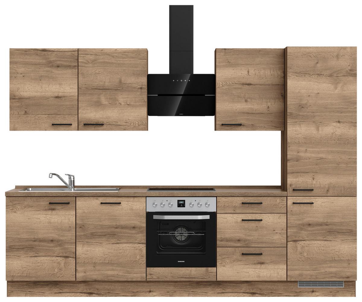 Küchenblock Structura High m. Geräten Eiche dunkel - Eiche dunkel/Schwarz, MODERN, Holzwerkstoff/Metall (300cm) - Nobilia