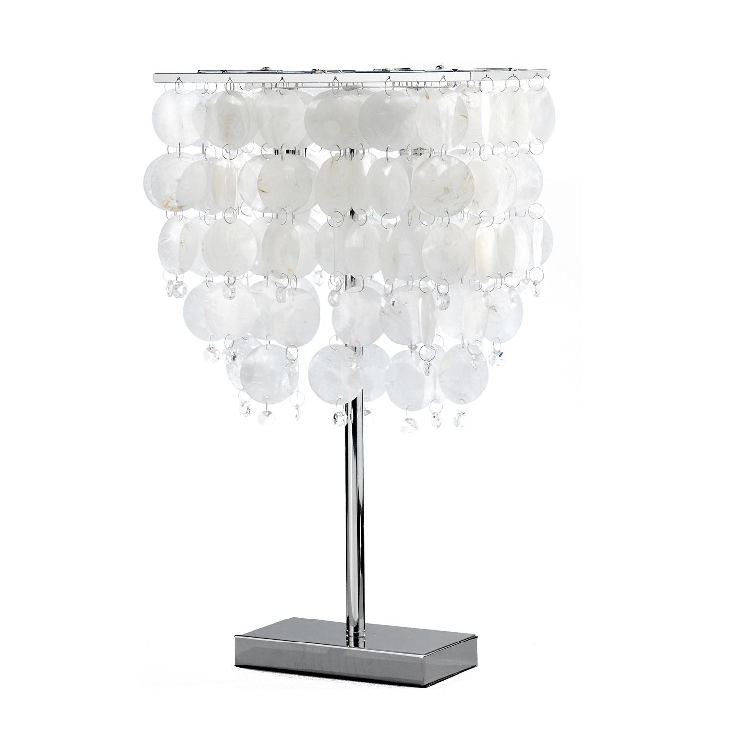 Asztali Lámpa 4766/lg - krómszínű/gyöngyház, Basics, műanyag/természetes anyagok (30/30/50cm)
