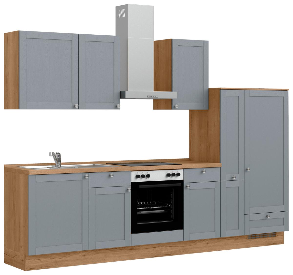 Küchenleerblock Frame Low o. Geräte Blaugrau - Edelstahlfarben/Eichefarben, MODERN, Holzwerkstoff/Metall (300cm) - Nobilia