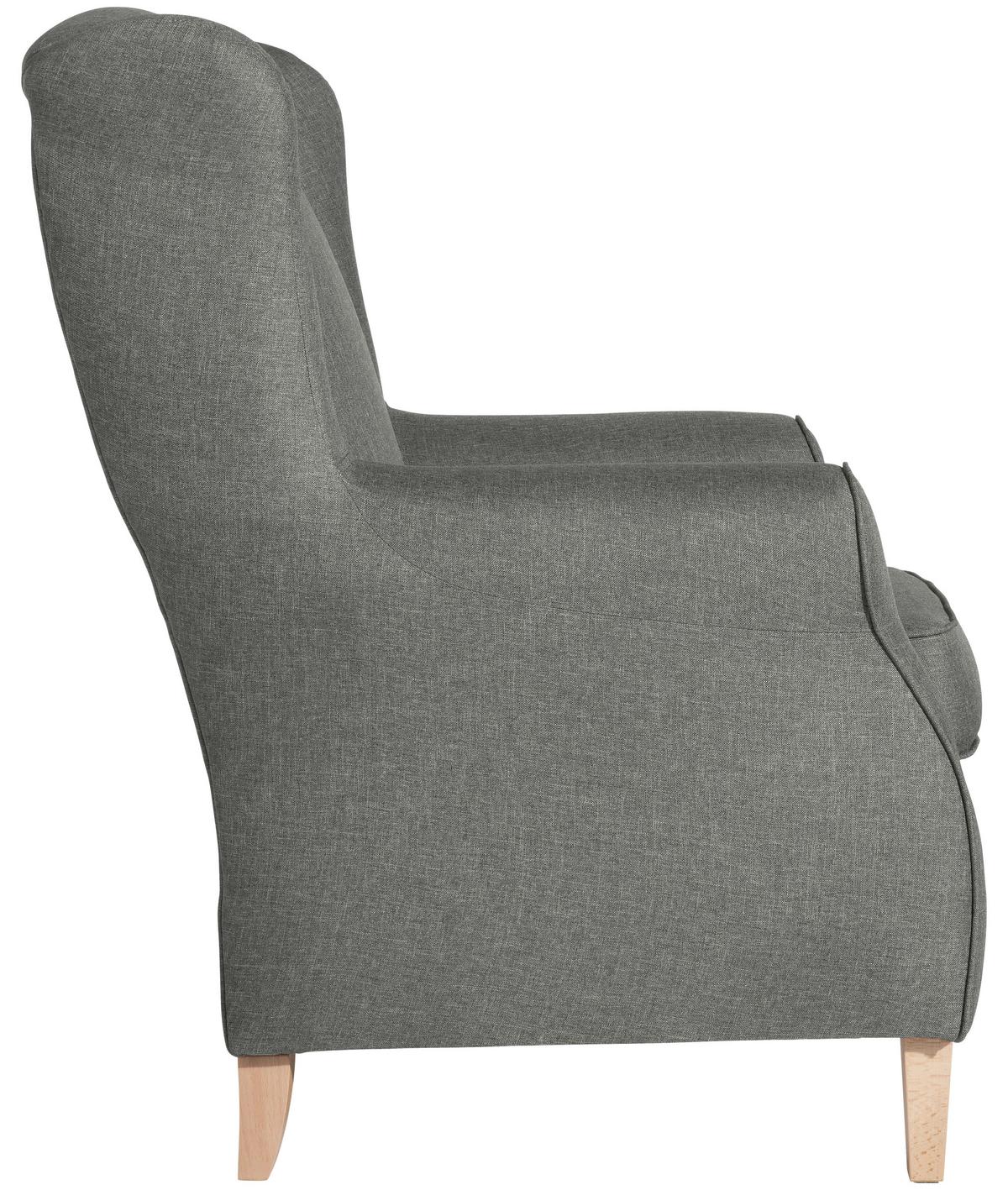 Ohrensessel Lorris Hellgrau Flachgewebe - Buchefarben/Hellgrau, Design, Holz/Textil (77/103/86cm) - Max Winzer