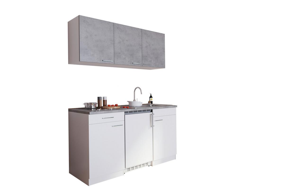 Miniküche Economy m. Geräten ca. 150cm Grau/Weiß - Alufarben/Weiß, KONVENTIONELL, Holzwerkstoff/Kunststoff (150cm) - Respekta