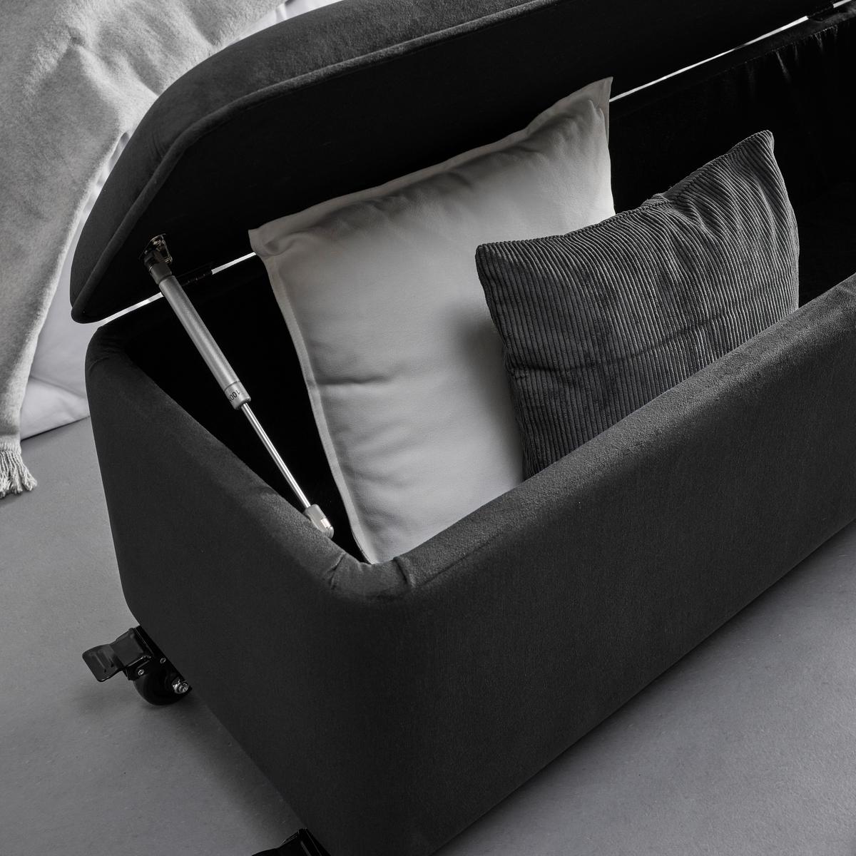 ŁAWKA DO ŁÓŻKA ELLA - kolor naturalny/ciemnoszary, Modern, drewno/tkanina (124/48/43cm) - Bessagi Home