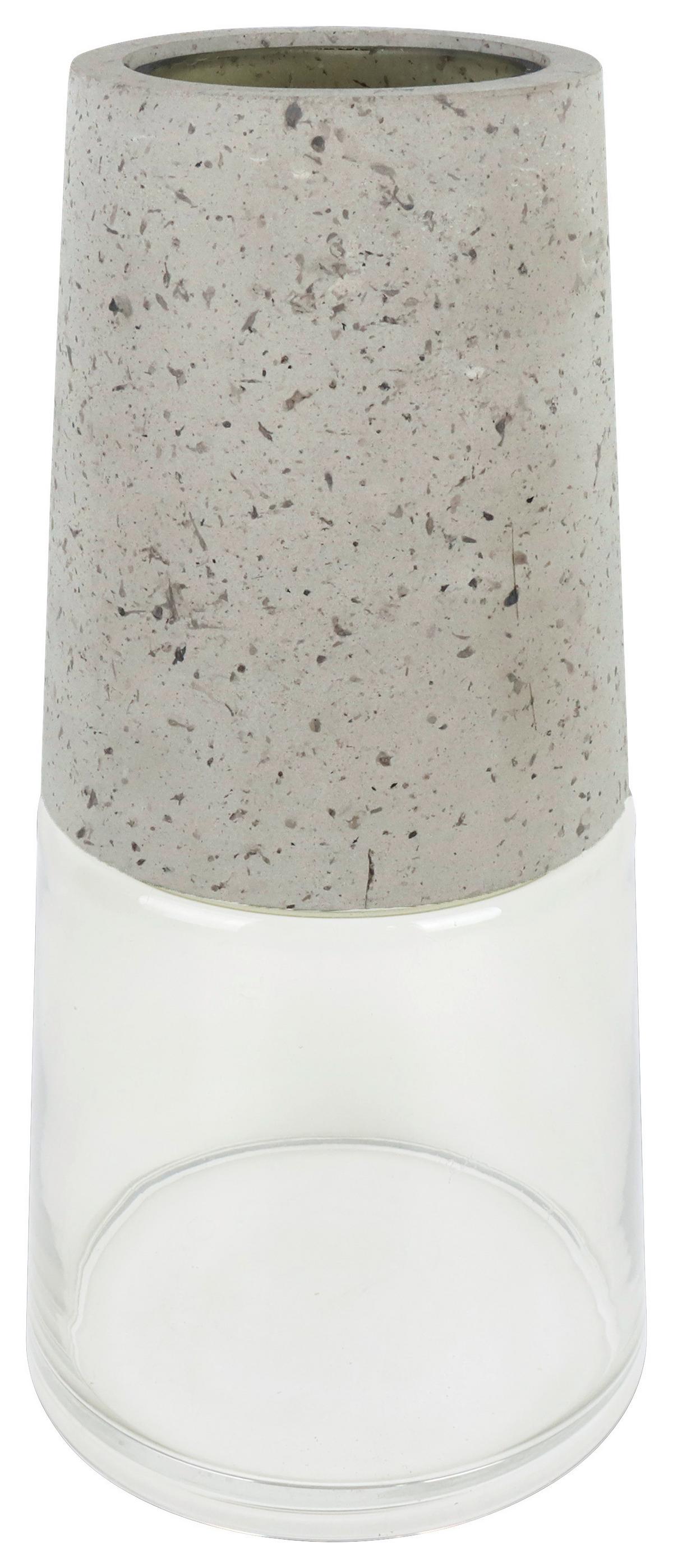 Vase Eda in Hellgrau - Klar/Hellgrau, Modern, Glas/Stein (13,8/27,4cm) - Modern Living