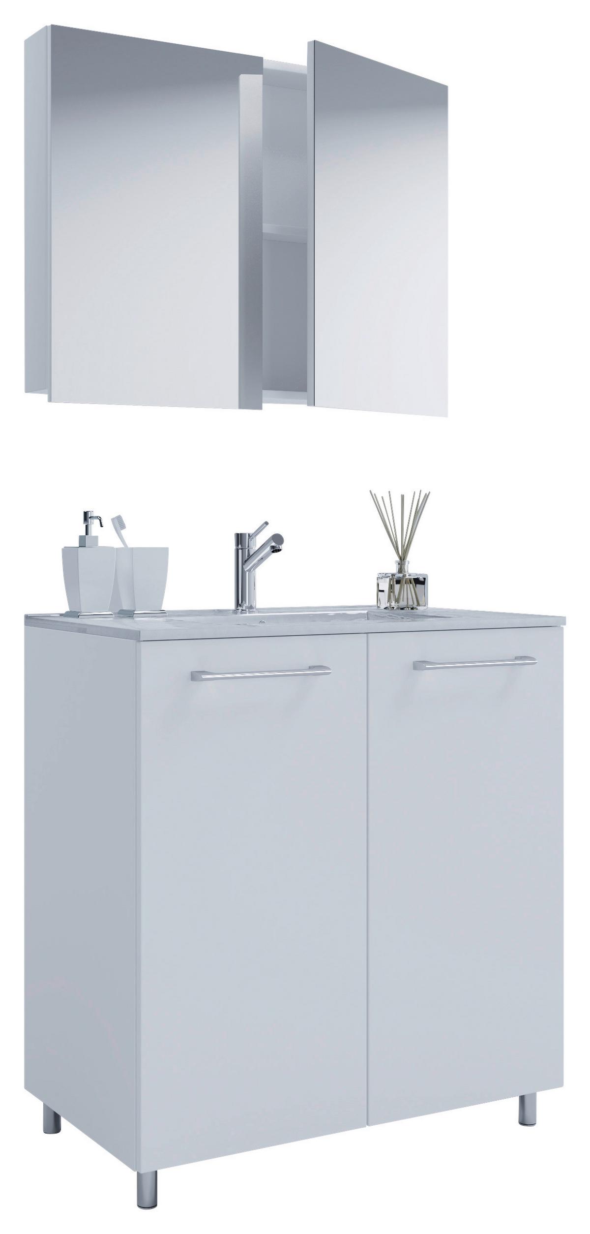 Kopalnica Gilos, Bela - bela/barve aluminija, Moderno, kovina/leseni material (80cm) - MID.YOU