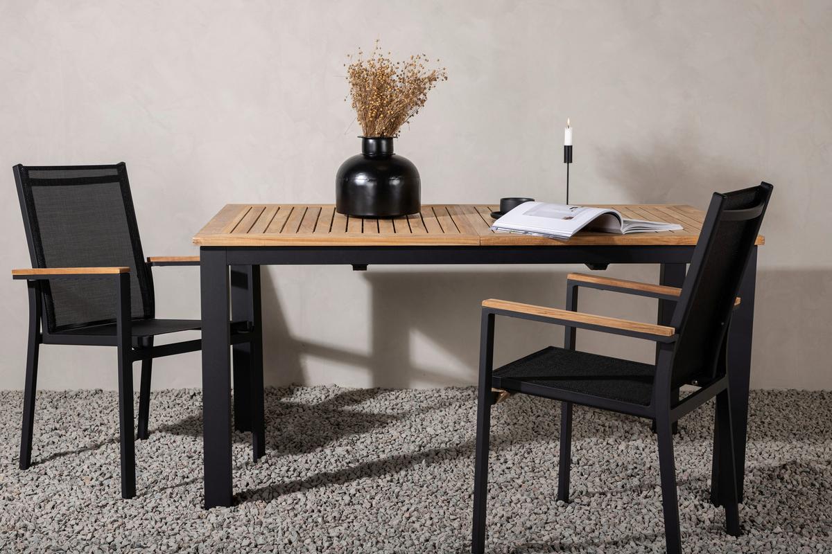 Gartentisch Panama ca. 210x90 cm Schwarz/Teakholz - Schwarz/Teakfarben, KONVENTIONELL, Holz/Metall (210/90/75cm) - Gardenson